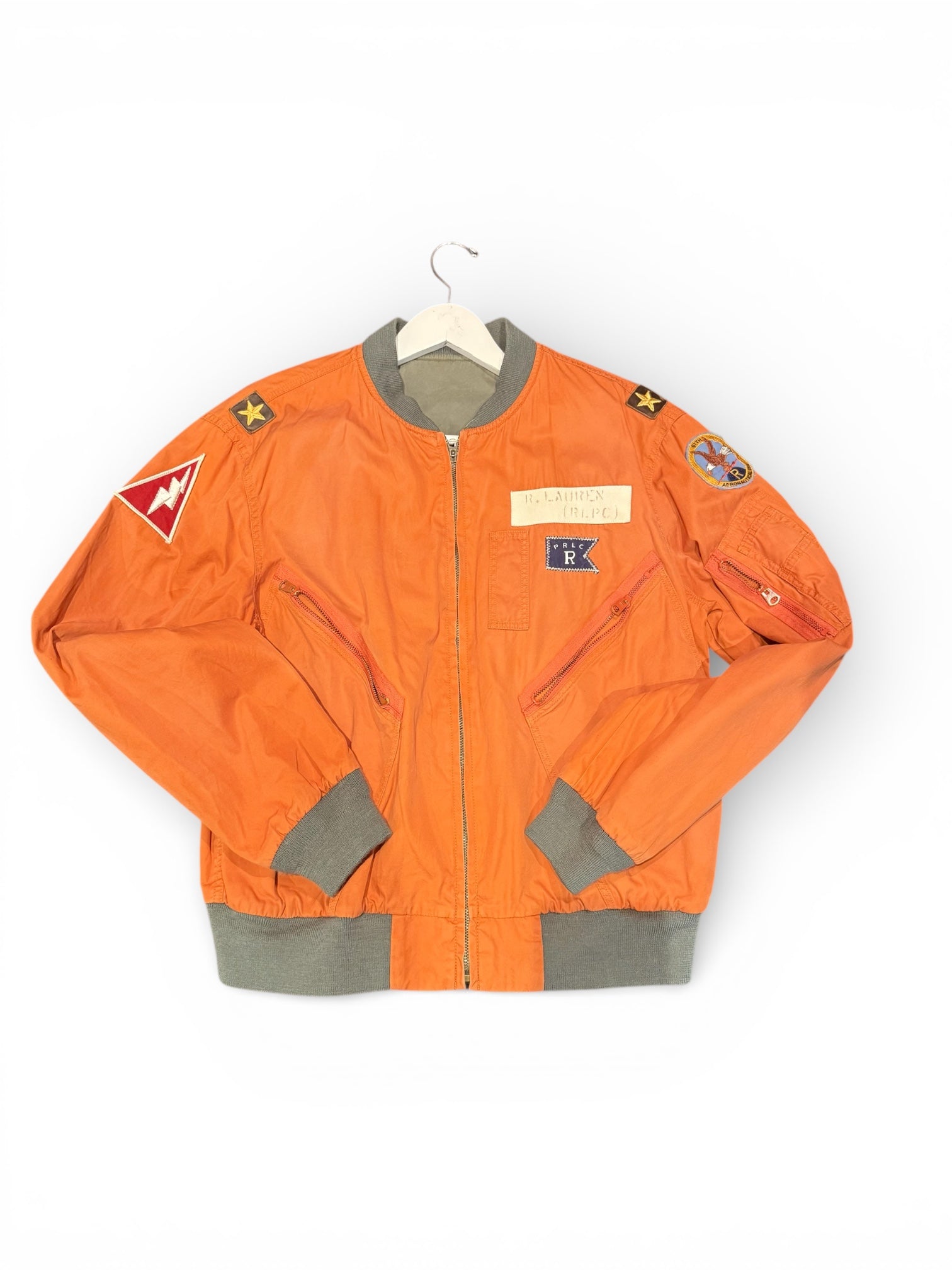 vintage Polo Ralph Lauren reversible Air Force "Fortis Tigrim" bomber jacket in orange
