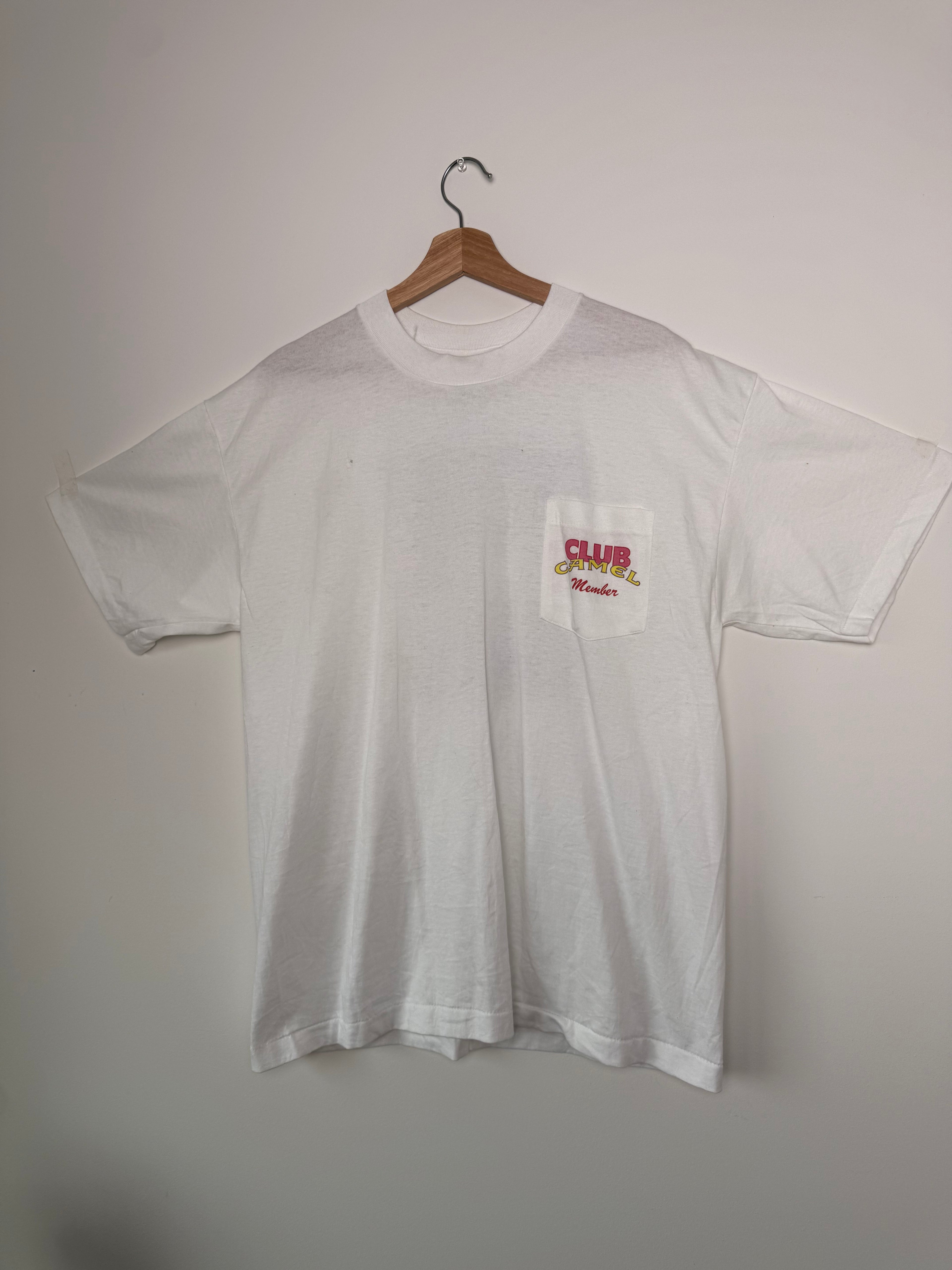 Vintage 1991 Camel Cigarettes 'Club Camel Member' White Pocket T-Shirt