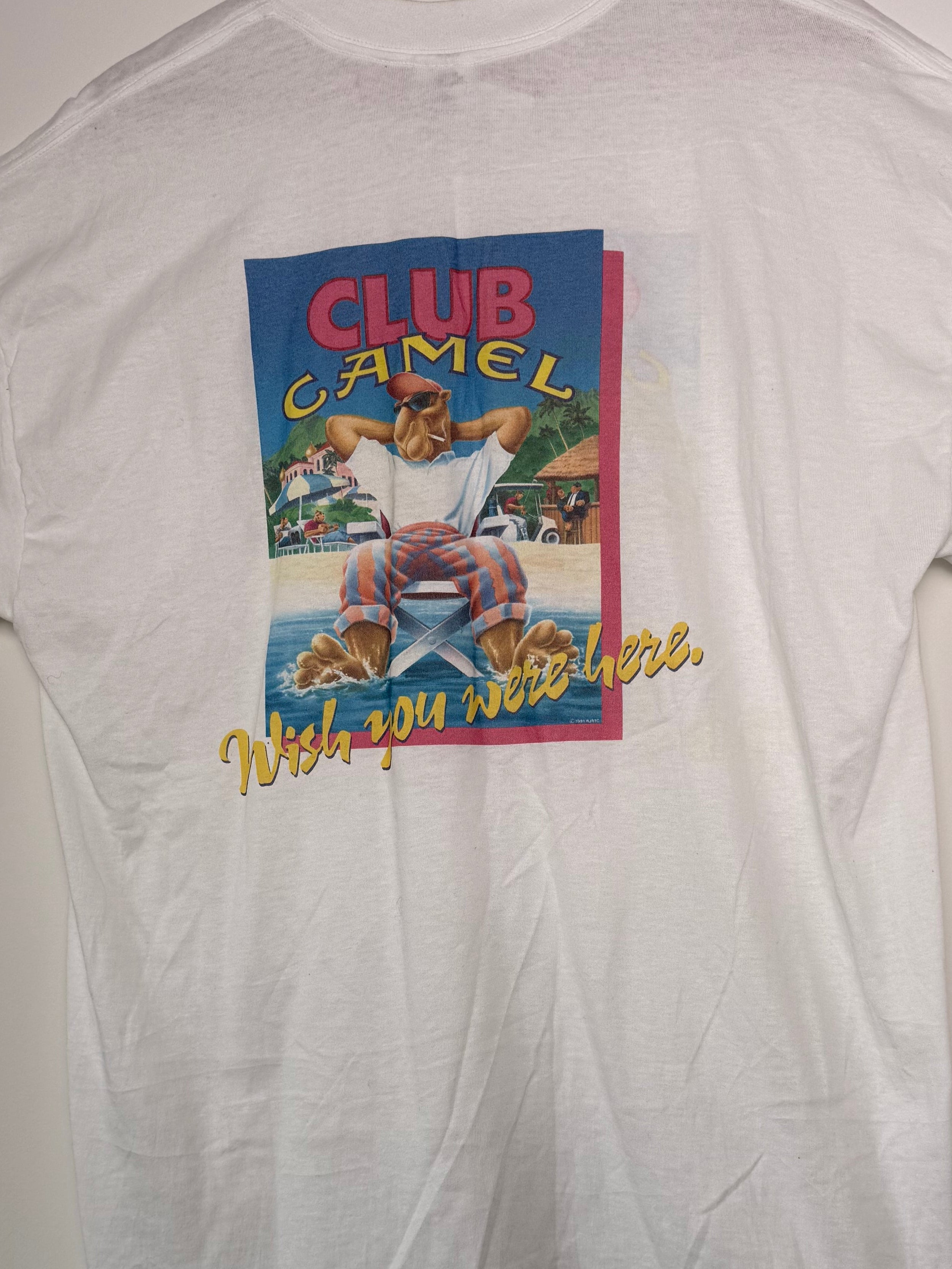 Vintage 1991 Camel Cigarettes 'Club Camel Member' White Pocket T-Shirt