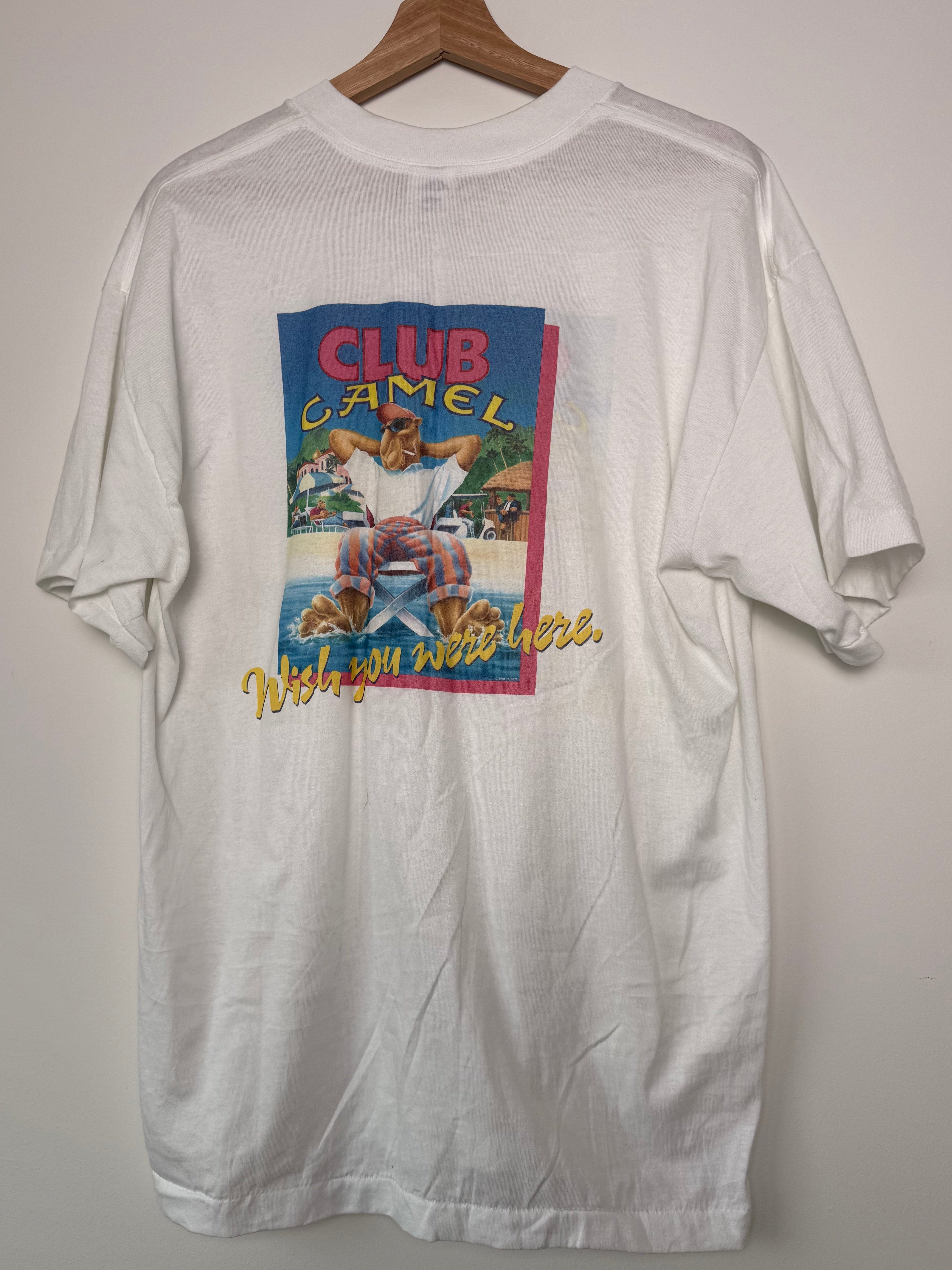 Vintage 1991 Camel Cigarettes 'Club Camel Member' White Pocket T-Shirt